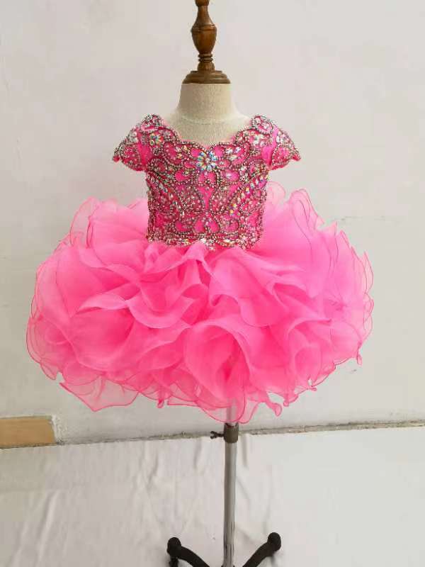 Glitz Cap Sleeve Little Girl/Toddler Fuchsia Cupcake Pageant Dress