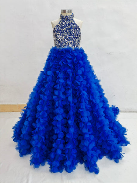 Crystals Halter Red Ruffled A-Line Kids Pageant Dress