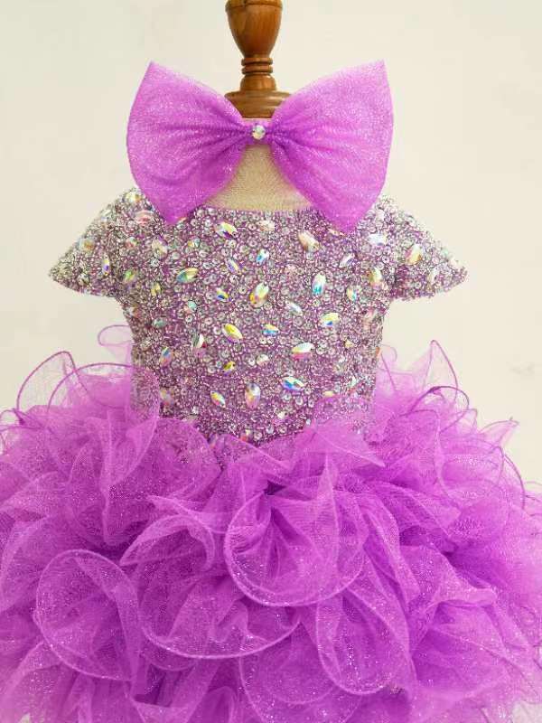 Cap Sleeve Glitzy Purple 12 - 18 M Cupcake Pageant Dress - CupcakePageantDress