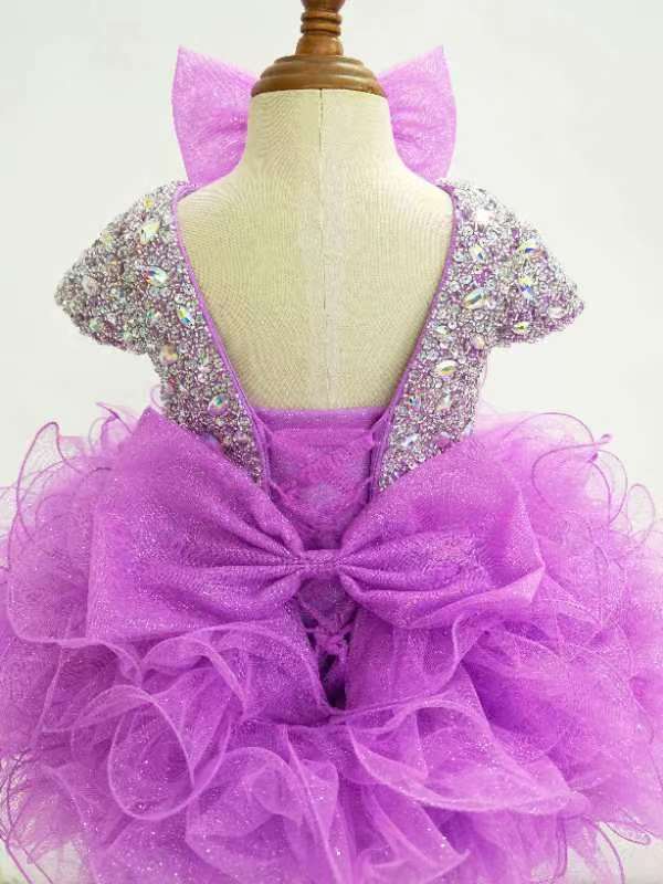 Cap Sleeve Glitzy Purple 12 - 18 M Cupcake Pageant Dress - CupcakePageantDress