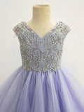 Custom Made V Neck Child Lilac National Level Pageant Dress