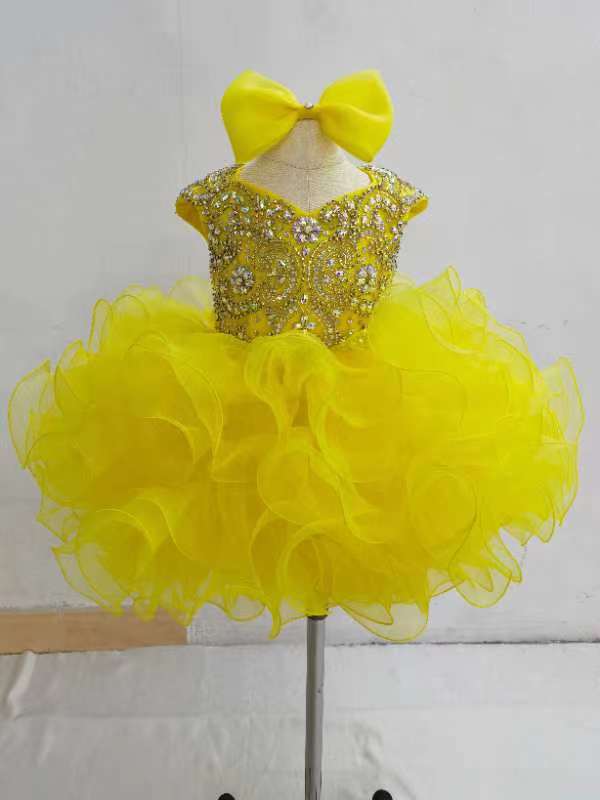 Cap Sleeve Child/Baby Girl/Toddler Yellow Cupcake Pageant Dress - CupcakePageantDress