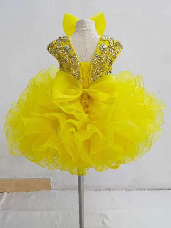 Cap Sleeve Child/Baby Girl/Toddler Yellow Cupcake Pageant Dress - CupcakePageantDress