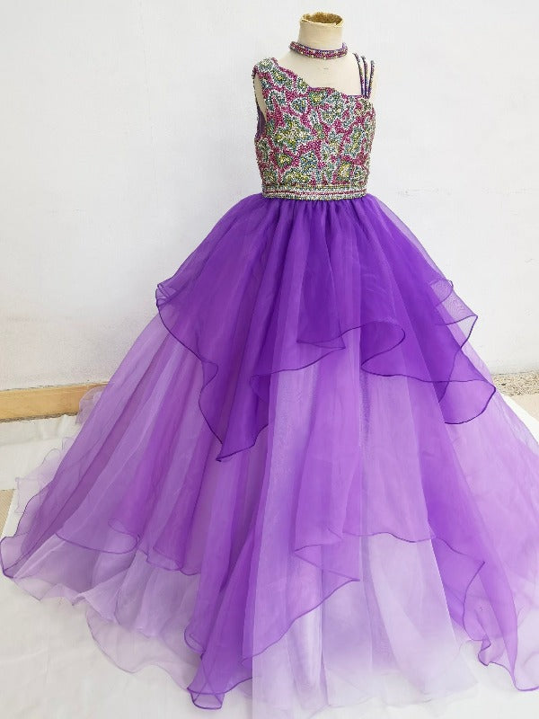 Custom Made Teens Halter Glitz Beaded Bodice Purple Long Formal Gown