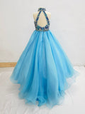 Glitz Beaded Bodice Little Girl Open Back Sky Blue Child Pageant Gown
