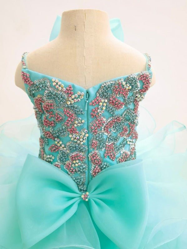 Glitzy Beaded Bodice Little Girls Mint Cupcake Pageant Dress - CupcakePageantDress