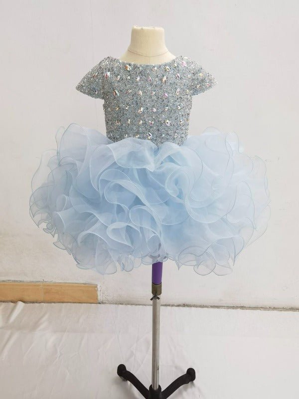 Cap Sleeve Sparkly Sky Blue Kids Cupcake Pageant Dress - CupcakePageantDress