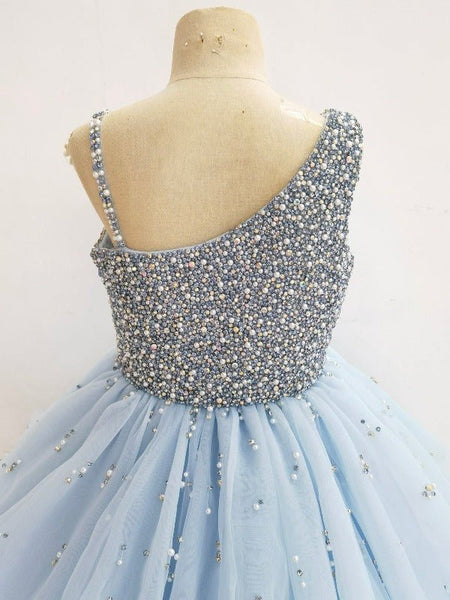 Girls Sky Blue Embroidered Dress