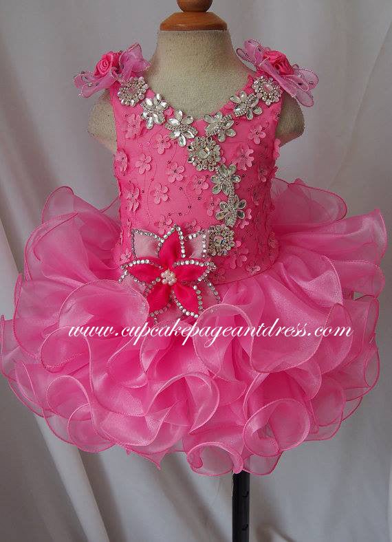 Glitz Stone Hand Flower Kids/Little Girls/Baby/Child's Cupcake Pageant Dress - CupcakePageantDress