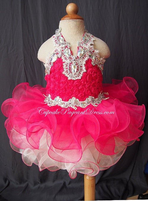 Halter Beaded Bodice Lace Newborn/Toddler/Kid Girls' Pageant Dress - CupcakePageantDress