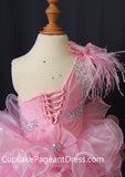 One Shoulder Feather Glass Crystal Infant/toddler/baby/children/kids Girl's Pageant Dress - CupcakePageantDress