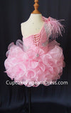 One Shoulder Feather Glass Crystal Infant/toddler/baby/children/kids Girl's Pageant Dress - CupcakePageantDress