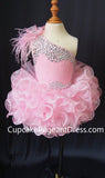 One Shoulder Feather Glass Crystal Infant/toddler/baby/children/kids Girl's Pageant Dress - CupcakePageantDress