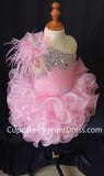 One Shoulder Feather Glass Crystal Infant/toddler/baby/children/kids Girl's Pageant Dress - CupcakePageantDress