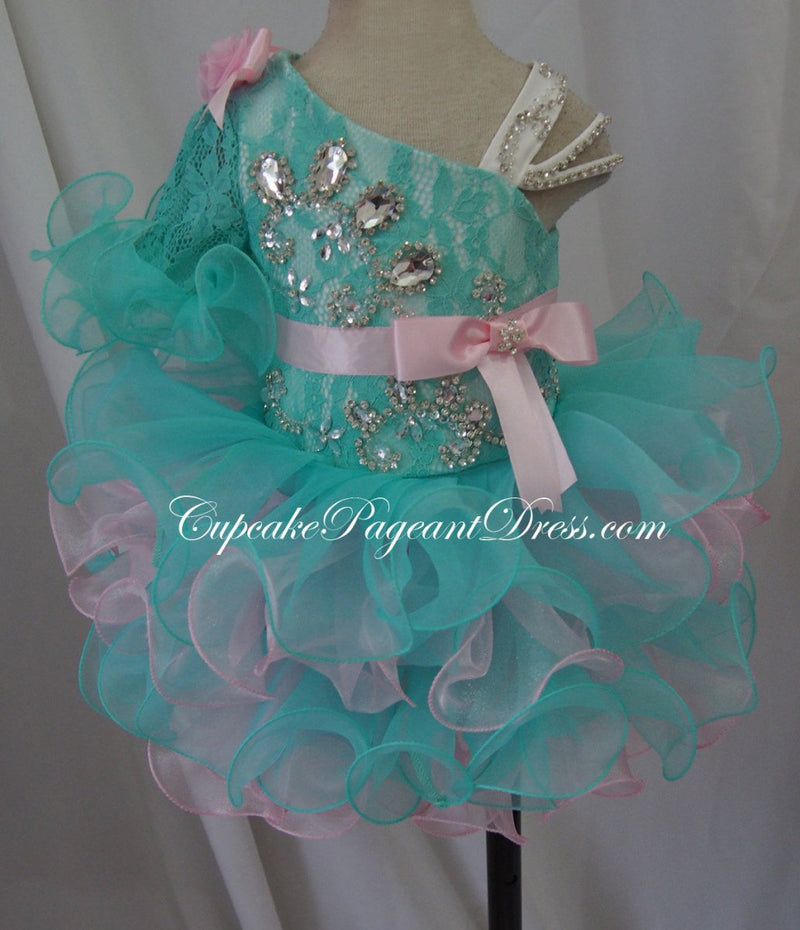 One Shoulder Stone Lace Little Girls/Baby/Toddler/New Born/Kids Pageant Dress - CupcakePageantDress