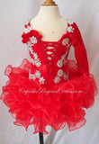 One Shoulder Glitz Beaded Little Girl Red Pageant Dress,Child Pageant Dress,Toddler pageant - CupcakePageantDress