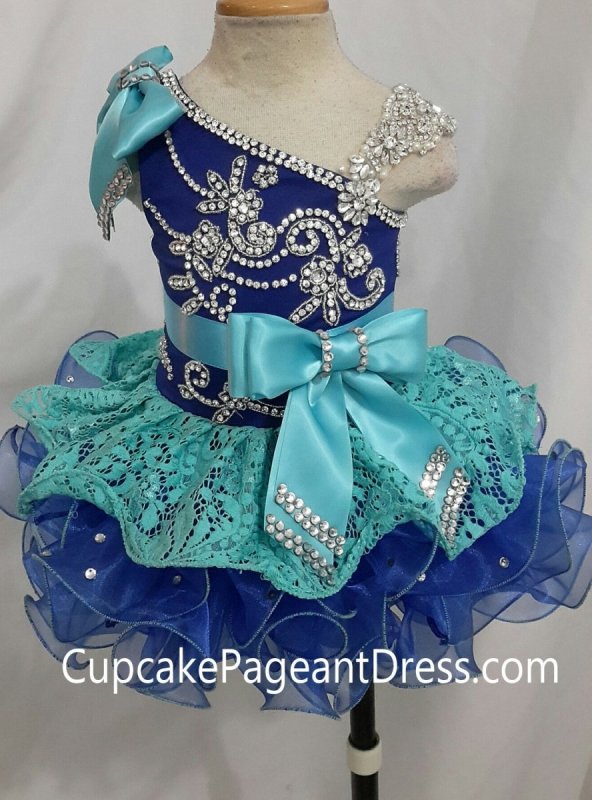 One Shoulder Glitz Stone Lace Little Girls' Cupcake Pageant Dress - CupcakePageantDress