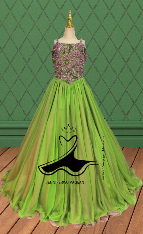 Custom Little Girls Elegant Pageant Dress with Beaded Bodice - CupcakePageantDress