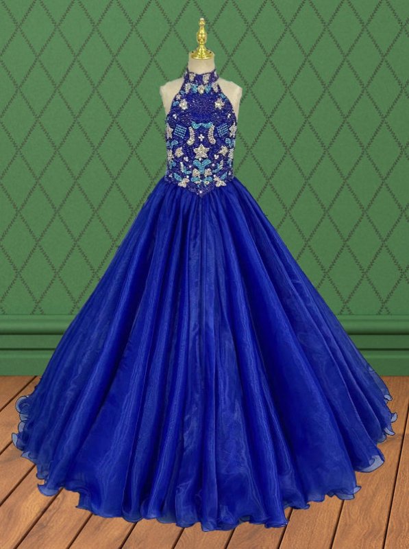 Stunning Royal Blue Pageant Dress with Beaded Bodice for Youth - CupcakePageantDress