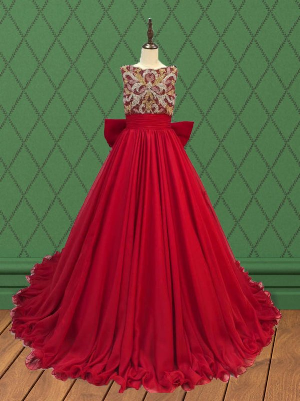 Teenage Girls Red Pageant Dress with Glitz Beaded Bodice - CupcakePageantDress