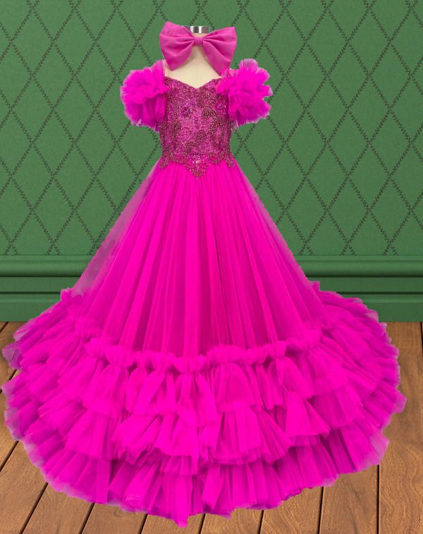 Littles Fuchsia Pageant Dress with Sparkly Beaded Bodice - CupcakePageantDress