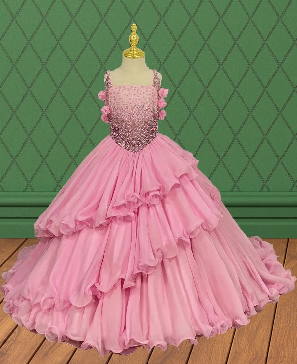Pink Organza Little Girls Pageant Gown with Layered Skirt - CupcakePageantDress