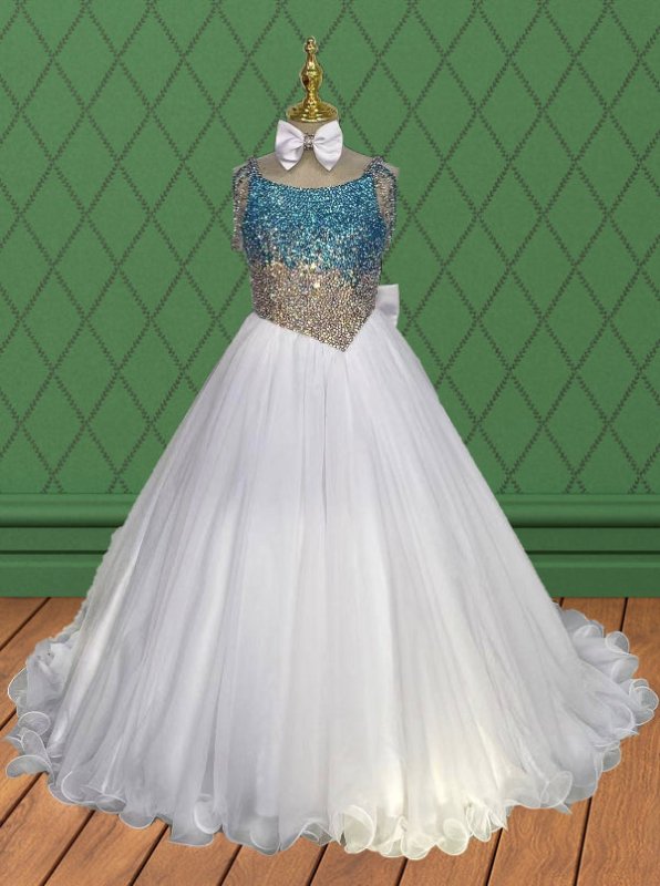 Little Child Long Pageant Dress With Dazzling Bodice - CupcakePageantDress