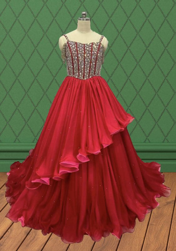 Little Child's Red Prom Couture with Sparkly Bodice - CupcakePageantDress