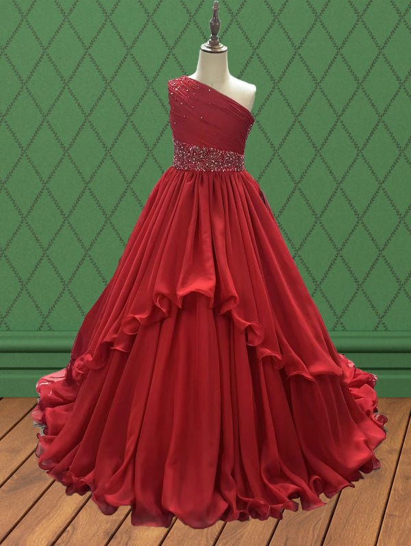 Red Sparkly Formal Dress with Beaded bodice for Youth