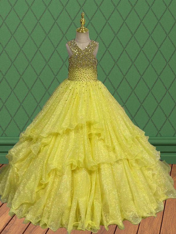 Littles Glitz Yellow Pageant Dress with Beaded Bodice - CupcakePageantDress