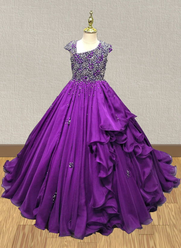 Preteen's Purple Amazing Pageant Dress with Beaded Bodice
