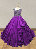 Preteen's Purple Amazing Pageant Dress with Beaded Bodice