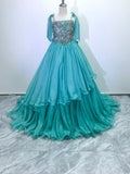 Custom Little Girls Teal Pageant Gown with Dazzling Bodice - CupcakePageantDress