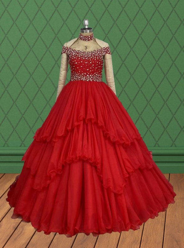 Little Girls Elegant Red Prom Couture with Beaded Bodice - CupcakePageantDress