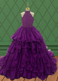 Halter Beaded Bodice Little Princess Purple Prom Gown