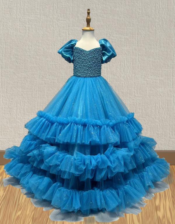 Elegant Beaded Bodice Applique Little Girls Ball Gown - CupcakePageantDress
