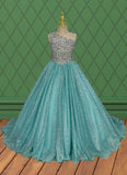 Little Girls One Shoulder Pageant Dress with Sparkly Beaded Bodice - CupcakePageantDress