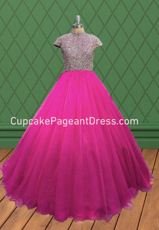 Young Girls Glitz Pageant Dress With Cap Sleeve - CupcakePageantDress