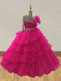 Custom Little Girls Fuchsia Pageant Gown with Feather