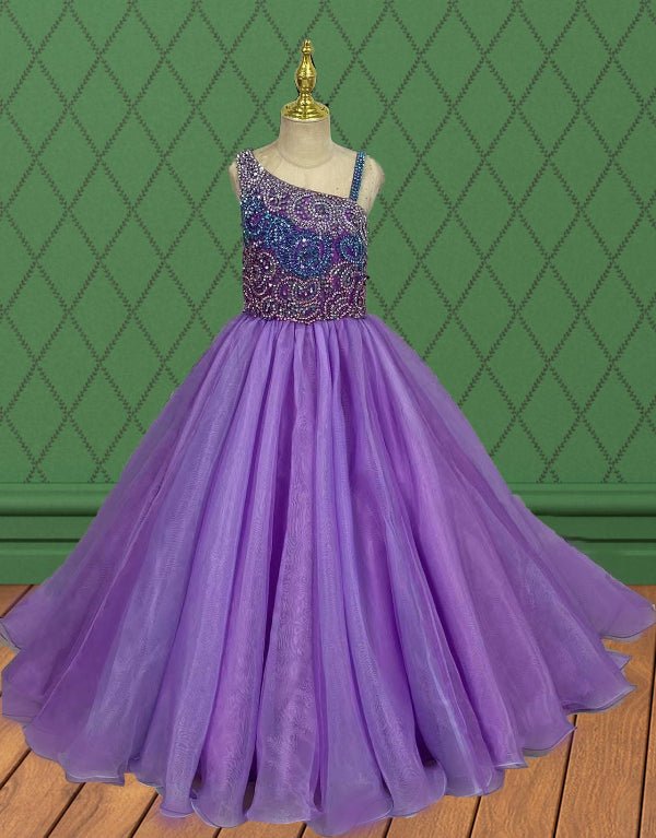 Little Girls Purple Pageant Gown with Sparkly Bodice - CupcakePageantDress