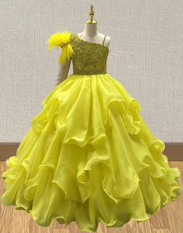 Stunning Gorgeous Kids Prom Pageant Couture with Feather - CupcakePageantDress