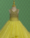 Littles Glitz Yellow Pageant Dress with Beaded Bodice - CupcakePageantDress