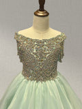 Floor-length Evening Gown with Sequins and Off-shoulder