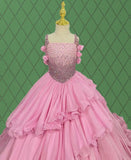 Pink Organza Little Girls Pageant Gown with Layered Skirt - CupcakePageantDress
