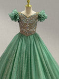Absolutely Stunning Green Pageant Dress with Glitzy Beaded - CupcakePageantDress