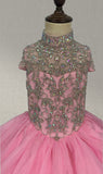 Young Girls Pink Pageant dress with Glitz Beaded Bodice