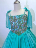 Custom Little Girls Teal Pageant Gown with Dazzling Bodice - CupcakePageantDress
