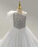 Glitz Beaded Bodice Flower Girl White Evening Gown - CupcakePageantDress