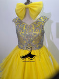 Custom Little Girls Yellow Glitz Pageant Dress with Beaded Bodice - CupcakePageantDress