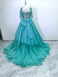 Custom Little Girls Teal Pageant Gown with Dazzling Bodice - CupcakePageantDress